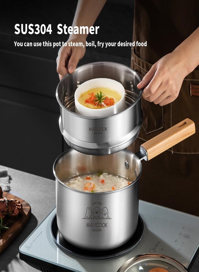 MAX COOK MAXCOOK 18/8 Stainless Steel Sauce Pan with Steamer 2.6 Quart Saucepan with Lid Wooden Handle Suitable for Induction Dishwasher Safe - Image 5